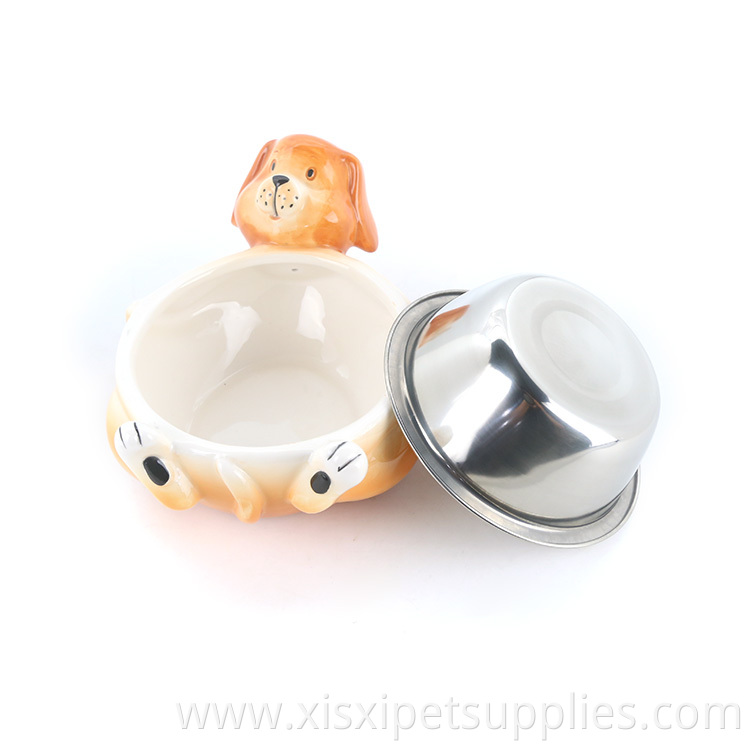 Wholesale Pet Feeding Bowl Quality Dog Metal Bowl With Ceramic Holder